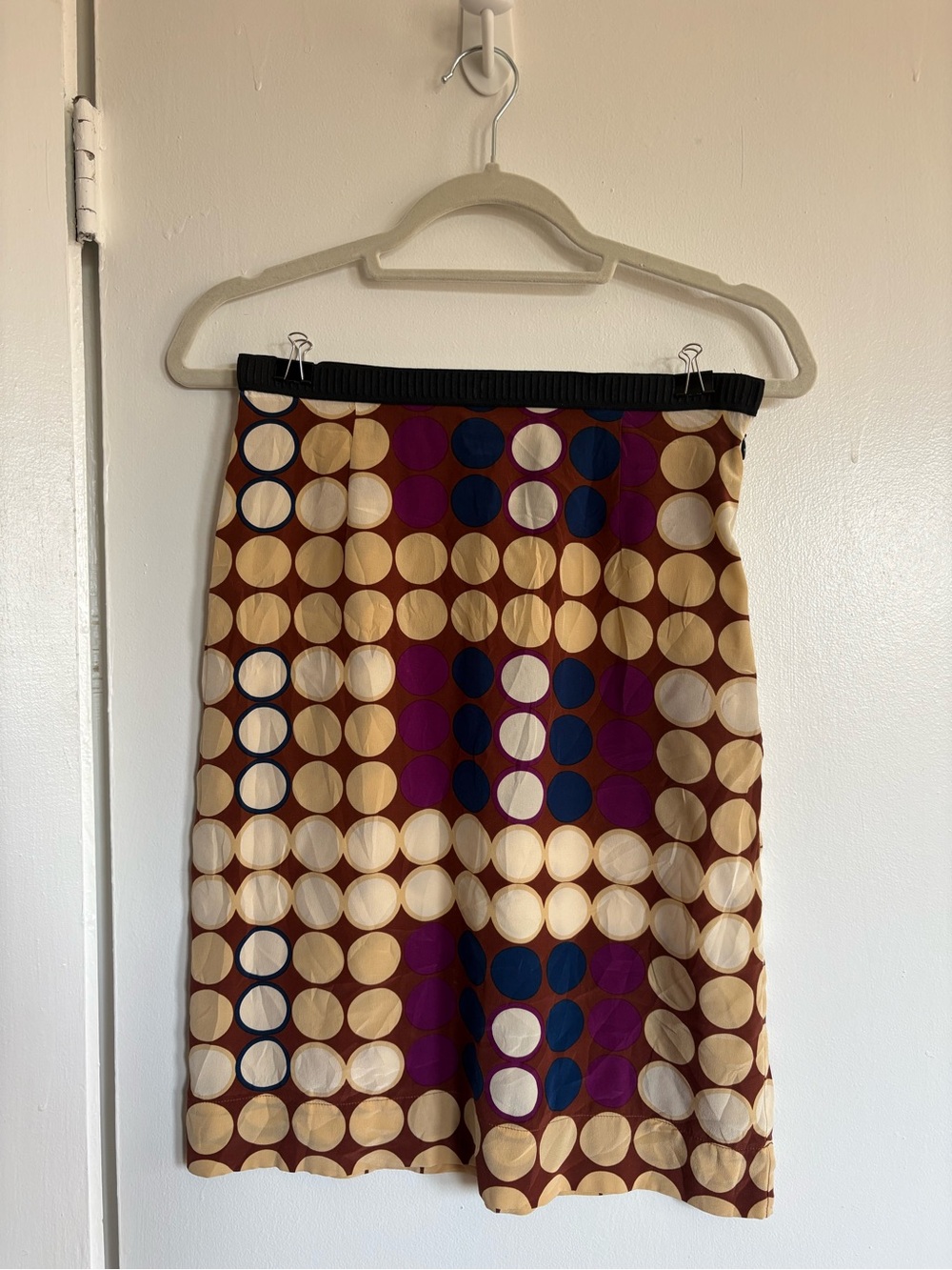 Marni Burgundy, Cream & Navy Polka-Dot Midi Skirt
